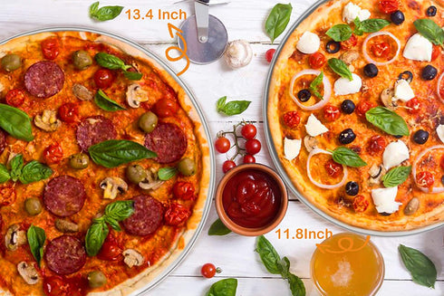 TeamFar Pizza Pan, 10? & 12? & 13.4?, 3 Pcs Pizza Pan Set Stainless Steel Pizza Pan Round Pizza Oven Pans Tray for Baking Serving, Healthy & Rust Free, Heavy Duty & Dishwasher Safe