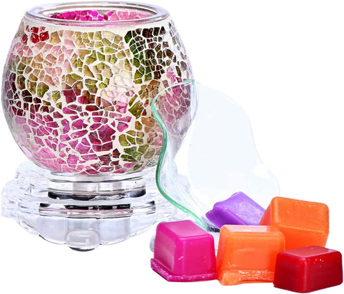 ASAWASA Handcrafted Mosaic Candle Wax Warmer, Exquisite Scented Burner and Fragrance Melter, Also a Cozy Night Light for Home Kitchen Décor Aromatherapy Spa Yoga Gifts (Roland Purple)