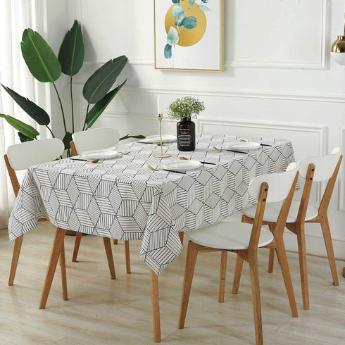 SASTYBALE Rectangle Tablecloth Geometric Style Cotton Linen Table Cloth Dust-Proof Table Cover for Kitchen Dinning Tabletop Decoration (Rectangle/Oblong, 52" x 70" (4-6 Seats), White)