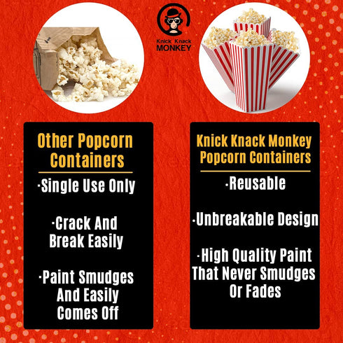 Popcorn Set (Pack of 10) - 3? x 3? x 8? x 2.3? Reusable & Unbreakable Popcorn Buckets With Anti-Smudge Paint - Leakproof & Dishwasher Safe Movie Night Supplies - BPA-Free Popcorn Container Set