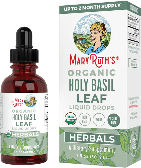 Holy Basil by MaryRuth's | Sugar Free | Tulsi Holy Basil Herbal Liquid Drops | Antioxidant | Cognitive Function, Digestive Support, Energy Levels | Vegan | Non-GMO | 1 Fl Oz