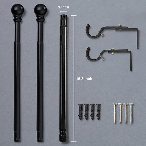 Curtain Rod,1 Inch Adjustable Black Curtain Rods for Windows 34" to 68",Stainless Steel Single Curtain Rod Set with Brackets for Bedroom Kitchen Window ?Black?