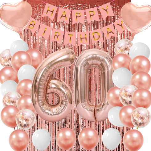 60 Birthday Decorations for Women 60th Birthday Decor Rose Gold 60th Birthday Decorations Party Supplies for Women 60 Balloon Numbers Happy 60th Birthday Banner