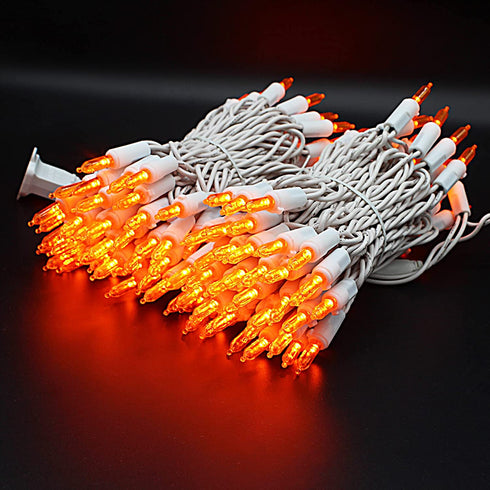 150-Count LED Halloween Orange Mini Christmas String Lights, 50 Ft White Wire, UL Certified Connectable , Amber Xmas Tree Lights Outdoor or Indoor, Halloween Lights