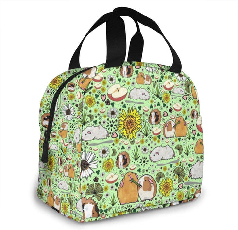 Guinea Pigs And Flowers Lunch Bag For Women Girls Kids Insulated Picnic Pouch Thermal Cooler Tote Bento Large Meal Prep Cute Bag Big Leakproof Soft Bags For Lunch Box, Camping, Travel, Fishing