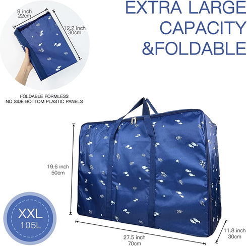 CHYUANX Moving Bags heavy duty extra large , Storage Bags Organizer with Strong Handles Wrap Around and Durable Zippers for Clothing Blanket Storage bags, Waterproof Foldable Carrying Moving Tote bags ,Dorm Room Moving Supplies, Space Saver Bags( 105L,2 P