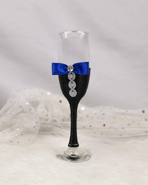 Abbie Home Bride and Groom Wedding Champagne Toasting Flute - Mr Mrs Wine Glasses Wedding Toasting Glasses with Feather Dress Black Suit Rhinestone, Set of 2 (Glass Set)