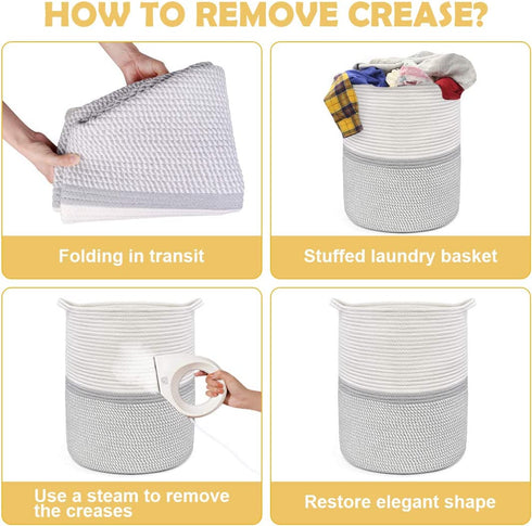 Laundry Basket, Large Woven Cotton Rope Basket with Handles, 100% Natural Cotton Baby Storage Basket, Decorative Basket for Storing Toys, Clothes, Blankets and Pillows 18" x 15"
