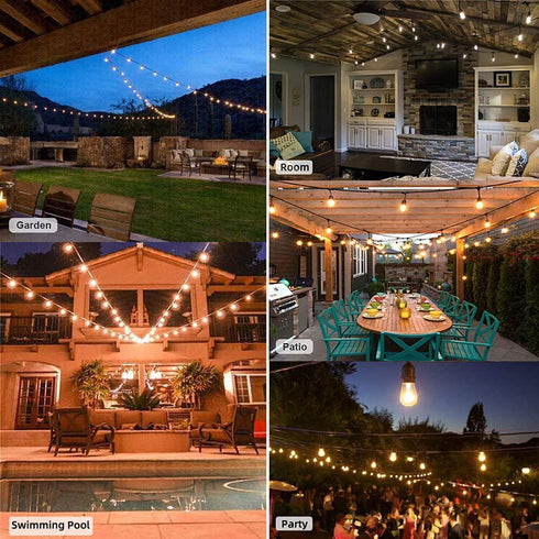 Alitade 50FT S14 LED Outdoor String Lights 18 Shatterproof Plastic Bulbs (2 Spare) for Patio,Backyard,Porch and Commercial Lighting,Warm White Light,Best for Commercial,Festival Decor,Gift