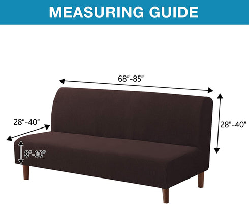 Stretch Armless Futon Covers Full Queen Futon Couch Covers Slipcover Futon Sofa Cover Futon Bed Cover Furniture Protector Covers with Elastic Bottom, Soft Thick Jacquard Washable, Brown