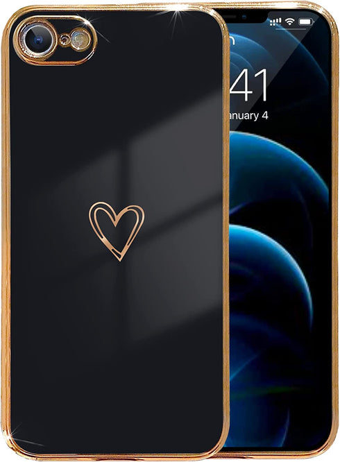 YKCZL Compatible with iPhone SE 2022 Case/iPhone SE 3 Case 2022 / iPhone SE 2020 Case/iPhone 8 Case/iPhone 7 Case with Loving Heart Pattern Side Print Design for Women Girls(Black)(Black)