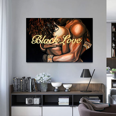 Unikei African American Canvas Wall Art Black Love Prints Black American Love Couple Picture On Canvas Love Hug Wall Art Decorations Home Decor for Kitchen Bedroom 16x24 Inch No Frame