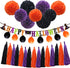 ADLKGG Halloween Orange Purple Black Party Decorations, €œHappy Halloween Banner, Balloons, Tissue Paper pom poms Flowers, Tassel DIY Party Garland, Birthday Party, Baby Shower, Festival