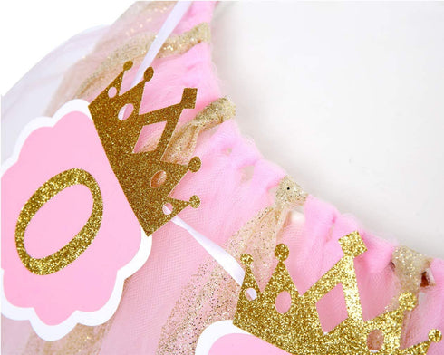 Tutu Highchair Banner for 1st Birthday - Princess 1st Birthday Party,Pink Tutu Skirt Photo Booth Props and Backdrop Cake Smash, Best Princess Birthday Party Supplies for Baby Girl