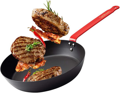 Delihom Carbon Steel Pan 9.5 Inch Skillet Omelette Pan, Cooking Frying Pans Healthy and Safe Cookware, Black