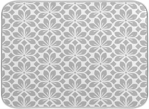 Grey and White Flowers Leaves Dish Drying Mat 18x24 for Kitchen Geometric Leaf Floral Pattern Gray Dishes Pad Dish Drainer Rack Mats Absorbent Fast Dry Kitchen Accessories