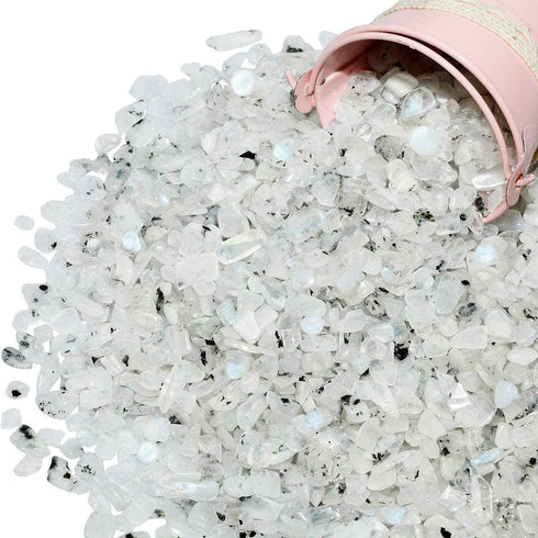 Rockcloud 1 lb Moon Stone Tumbled Chips Crushed Stone Healing Reiki Crystal Jewelry Making Home Decoration