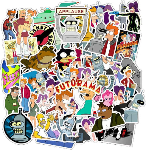 Comic Cartoon Vinyl Stickers for Futurama to Teens Boys Girls |50 Pcs| Cute Anime Waterproof Decal for Tablet Computer Skateboard Laptop Bicyle Car Laptop Phone Luggage,Decaorative Decal(Futurama)