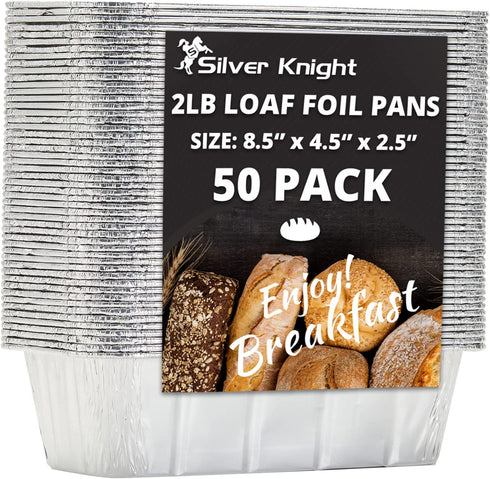 2 LB Aluminum Foil Pans For Bread Loaf (50 Pack) 8.5"x4.5" Foil Bread Pans - Standard Size Disposable Tins for Baking Bread - Compatible with RoadPro 12-Volt Portable Stove