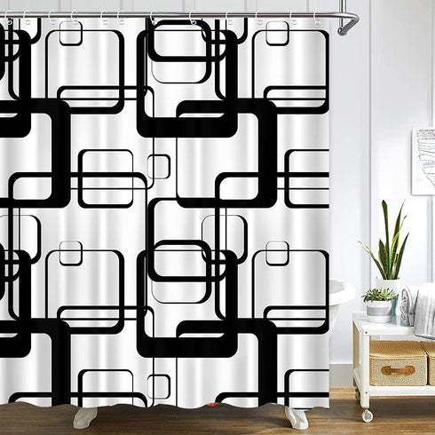 Black and White Shower Curtain Modern Black Geometric Shower Curtain Abstract Fabric Shower Curtain for Bathroom Decorative Waterproof with 12 Hooks, 72 x 72 Inches