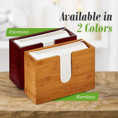 AdirHome Bamboo Paper Towel Dispenser 4.8" x 11.6" x 7.8" - Wall Mount or Countertop for Multifold Hand Napkins - Bathroom, Kitchen, Home or Commercial Use (Bamboo)