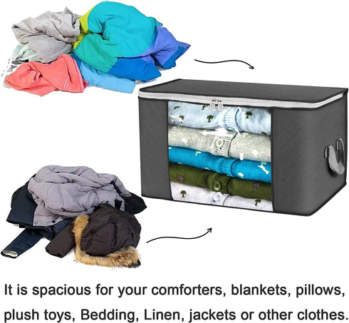Anyoneer Set of 4 - Large Capacity Clothes Storage Bags with Clear Window - Reinforced Handle - Foldable with Sturdy Zipper - Thick & Durable Fabric for Comforters,Blankets,Bedding,Pillows,Clothing - Easy To Carry, 24 X 16 X 14 inches, Gray