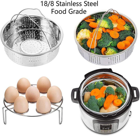 Steamer Basket, Egg Rack Holder, 7" Non-stick Springform Cake Pan, 50 Pcs Cake Paper for Instant Pot Accessories, Vegetable Food Steamer Rack. Fit Pot 5,6,8 qt Pressure