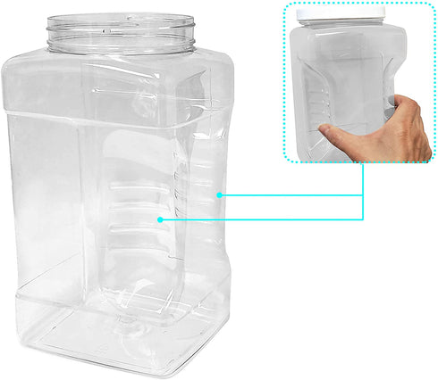 ljdeals 1 Gallon Clear Plastic Storage Containers Grip Jars, Wide Mouth Square Canisters, Pack of 2, BPA Free, Food Safe, Made in USA