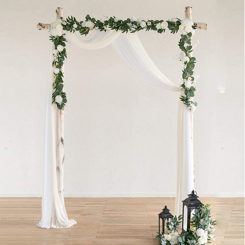 AGEOMET 2pcs Artificial Eucalyptus Garland with Flowers Greenery Garland Willow Vines White Rose Garland, Faux Silver Dollar for Fireplace Mantle Table Wedding Party Garden Boho Room Decor