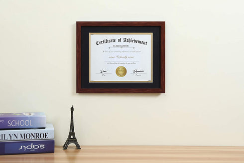ELSKER&HOME 8.5x11 Certificate Frame - Classic Coffee Color Frame - Displays Diploma 8.5x11 Inch with Mat - 11x14 Inch Without Mat - For Document/Photo(One Pack - Matte Black with Gold Rim)