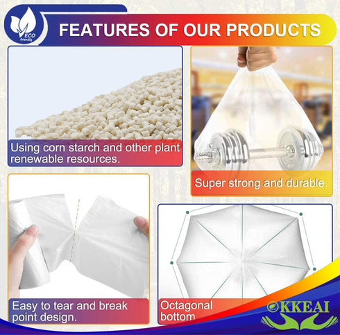 OKKEAI Medium Trash Bags Biodegradable Garbage Bags 8 Gallon White Thicker 0.98 MIL Kitchen Trash Bags Wastebasket Liners for Bathroom,Home Office, Lawn,60 Count,Clear (Fits 7-10 Gallon Bins)