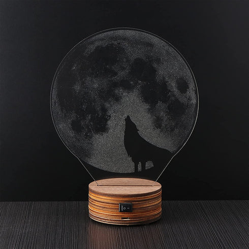 LED Table Lamp Jubapoz 3D Illusion Night Light Desk Lamp USB 3D Illusion Lamp, Acrylic Creative Toys Decorations, Warm White (Wolf)