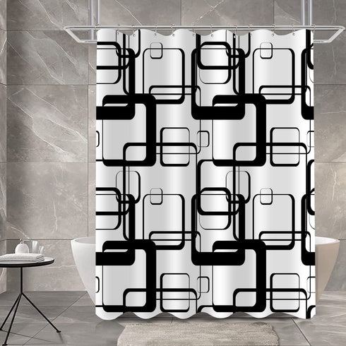 Black and White Shower Curtain Modern Black Geometric Shower Curtain Abstract Fabric Shower Curtain for Bathroom Decorative Waterproof with 12 Hooks, 72 x 72 Inches
