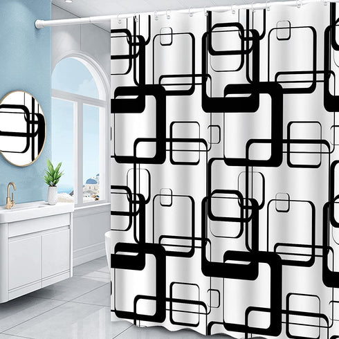 Black and White Shower Curtain Modern Black Geometric Shower Curtain Abstract Fabric Shower Curtain for Bathroom Decorative Waterproof with 12 Hooks, 72 x 72 Inches