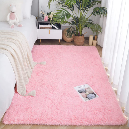 HQAYW Modern Fluffy Area Rug, Shaggy Rugs for Bedroom Living Room Ultra Soft Shag Fur Carpets for Kids Girls Nursery Plush Fuzzy Rug Cute Home Decor Rug, 3' x 5', Pink