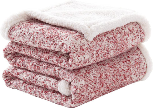 SE SOFTEXLY Sherpa Throw Blanket,Soft Blanket with 30% Wool and 70% Cotton for Winter,Fuzzy Cozy Thick Blanket,Warm Winter Blanket for Couch Bed Sofa (Red, 50" x 60")