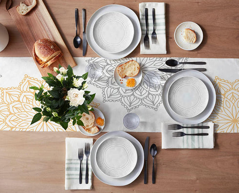 Abstract Table Runner, Dahlia Floral Pattern Grey Yellow Dresser Scarves Non-Slip Burlap Abstract Kitchen Tablecloth for Holiday Dinner Parties Wedding Home Decor,13x120inch