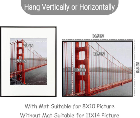 Frametory, 11x14 Aluminum Frame, 8x10 Photo with Ivory Mat for Wall Display, Sawtooth Hanger, Swivel Tabs, Spring Clips Great for Photos, Artworks, Posters (Black, 1-Pack)
