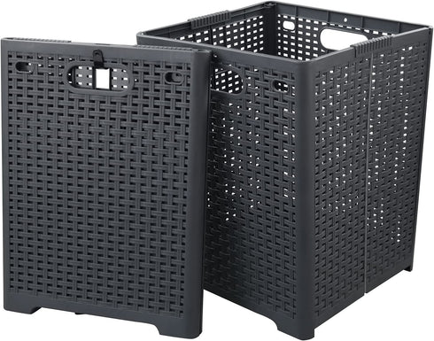 Tstorage Plastic Collapsible Storage Laundry Baskets, Foldable Laundry Hampers, 2 Packs