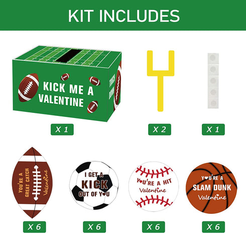 Valentines Boxes for Kids - Football Valentine Day Cards for Classroom Exchange Boys Girls School Class Party Favors(1 Mailbox, 24 Valentine Cards)
