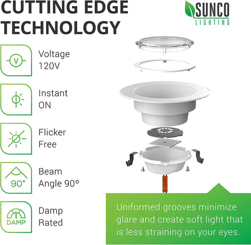 Sunco Lighting 4 Inch LED Can Lights Retrofit Recessed Lighting, Baffle Trim, Dimmable, 3000K Warm White, 11W=60W, 660 LM, Damp Rated, Replacement Conversion Kit UL Energy Star Listed 4 Pack