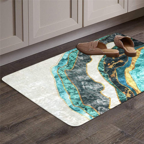 LIVEBOX Modern Abstract Area Rug, 2x3ft Marble Gold and Turquoise Distressed Luxury Faux Wool Rug Plush Contemporary Accent Throw Rug Oriental Door Mat for Entryway Bedroom Living Room Laundry