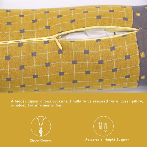 Buckwheat Pillow Neck Roll Pillow - EDOMI Cervical Lumbar Support Pillow Round Therapeutic Bolster Pillow for Stomach Sleepers Spine and Back Pain Buckwheat Hulls Filling (16x4 inch, Yellow)