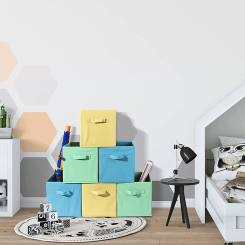 Sorbus® Foldable Storage Cube Basket Bin - Great for Nursery, Playroom, Closet, Home Organization (Multi - Blue, Light Green, Yellow, 6 Pack)