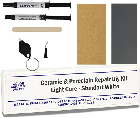 Granite, Porcelain & Marble Repair Kit - Standard White - Fix Chips & Defects in Minutes | Restore Tiles & Countertops with Ease | for Quartz, Corian, Acrlic and Fiberglass I Flawless Results