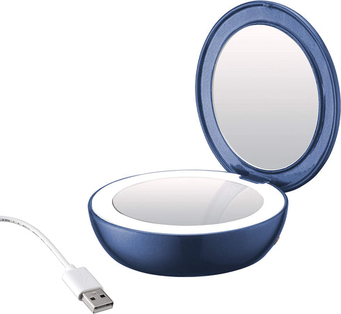 Conair Unbound Rechargeable Compact LED Lighted Makeup Mirror, 1x/3x Magnification, Blue