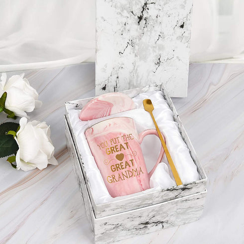 Grandma Coffee Mug You Put Grandma Mothers Day Gifts for Grandma from Granddaughter Grandson Grandma Gifts Birthday for Grandma Marble Cup Pink 14 Oz with Gift Box