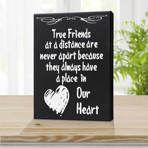 JennyGems True Friends At A Distance Are Never Apart Sign, Friend Gifts, Going Away Gifts For Friends, Long Distance Friendship Sign, 6x8 Inches Wood Wall Hanging, Friends Desk Plaque