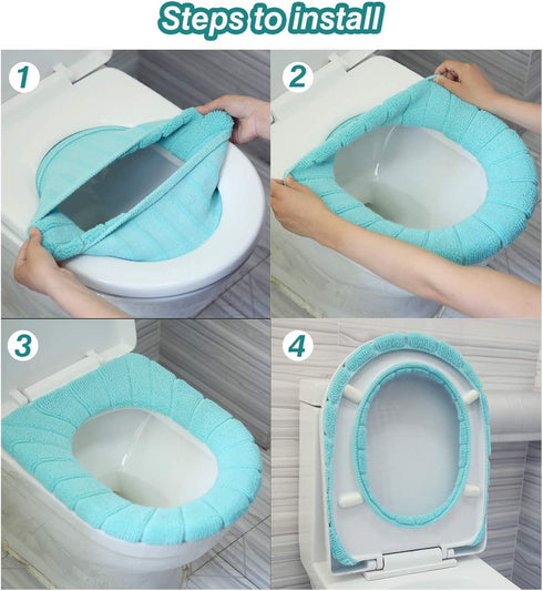 ZeeDix 5 Pcs Thicker Bathroom Soft Toilet Seat Cover Pad-Warmer StretchableFibers Easy Installation Cushioned Lid Covers, Washable and Comfortable Toilet Seat Cover Pads (5 Random Color)