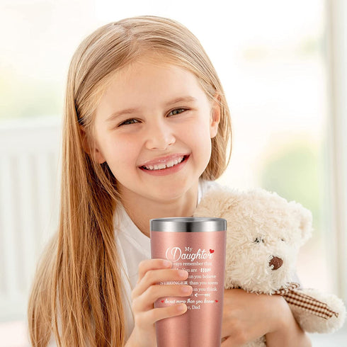 Inspirational Tumbler Gift for Daughter, Daughter Birthday Gift from Dad, Always Remember You are Braver Than You Believe, Christmas Graduation Gifts, 20 oz Mug Tumbler with Straw Lid and Brush